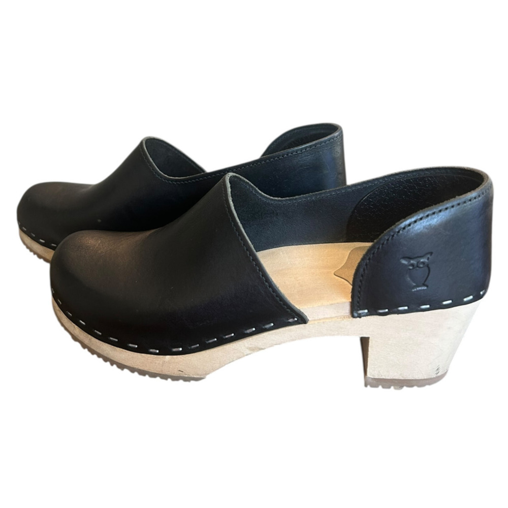 Sandgrens Womens Brett Clogs 39 Black Leather Closed Back
